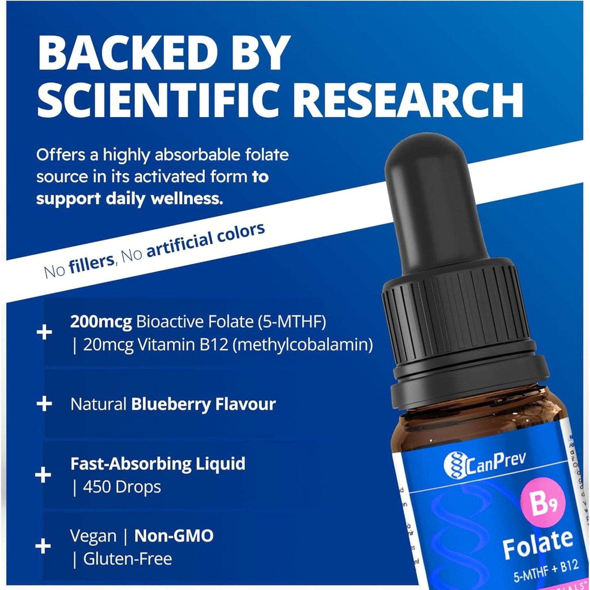 Natural Blueberry Flavour, 15ml | CanPrev B9 Folate 200mcg Drops