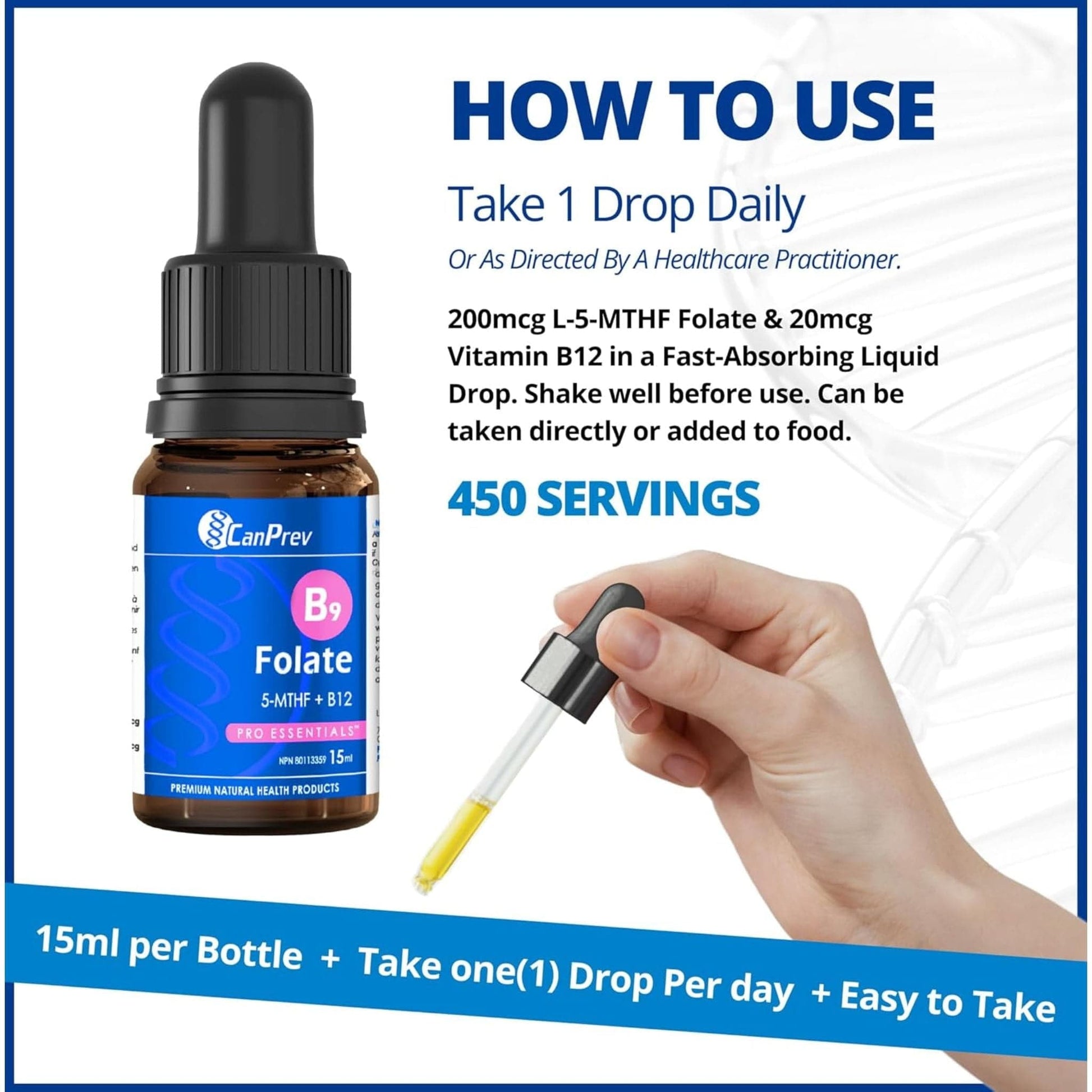 Natural Blueberry Flavour, 15ml | CanPrev B9 Folate 200mcg Drops