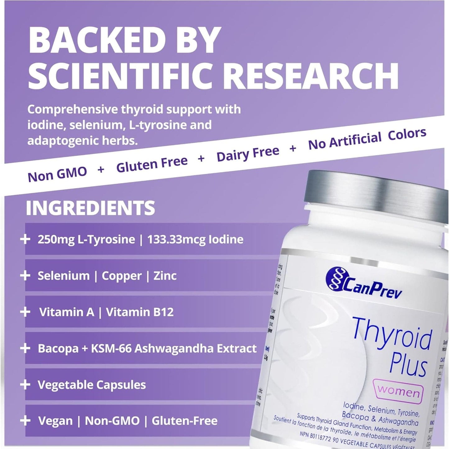 90 Vegetable Capsules | CanPrev Thyroid Plus for Women