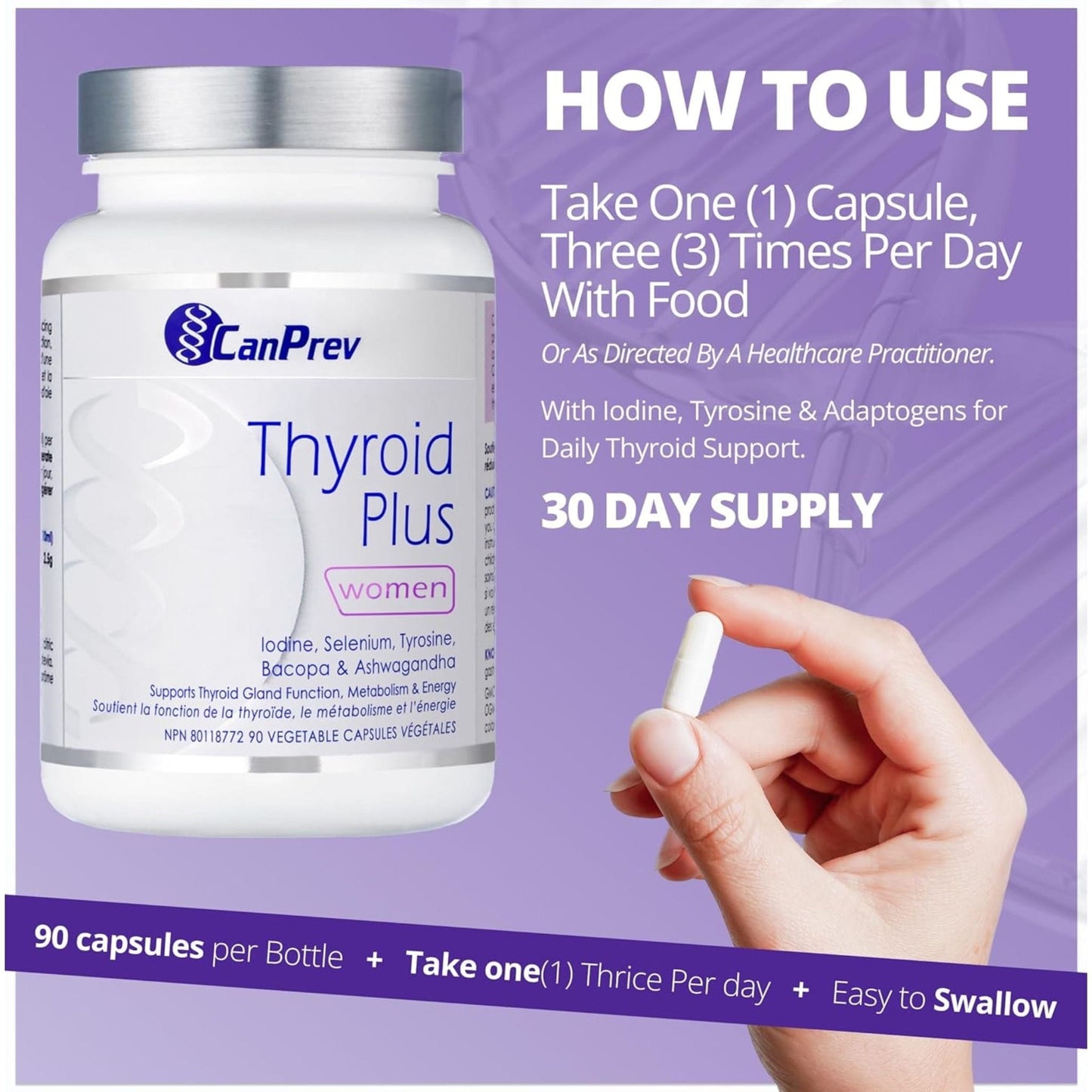 90 Vegetable Capsules | CanPrev Thyroid Plus for Women