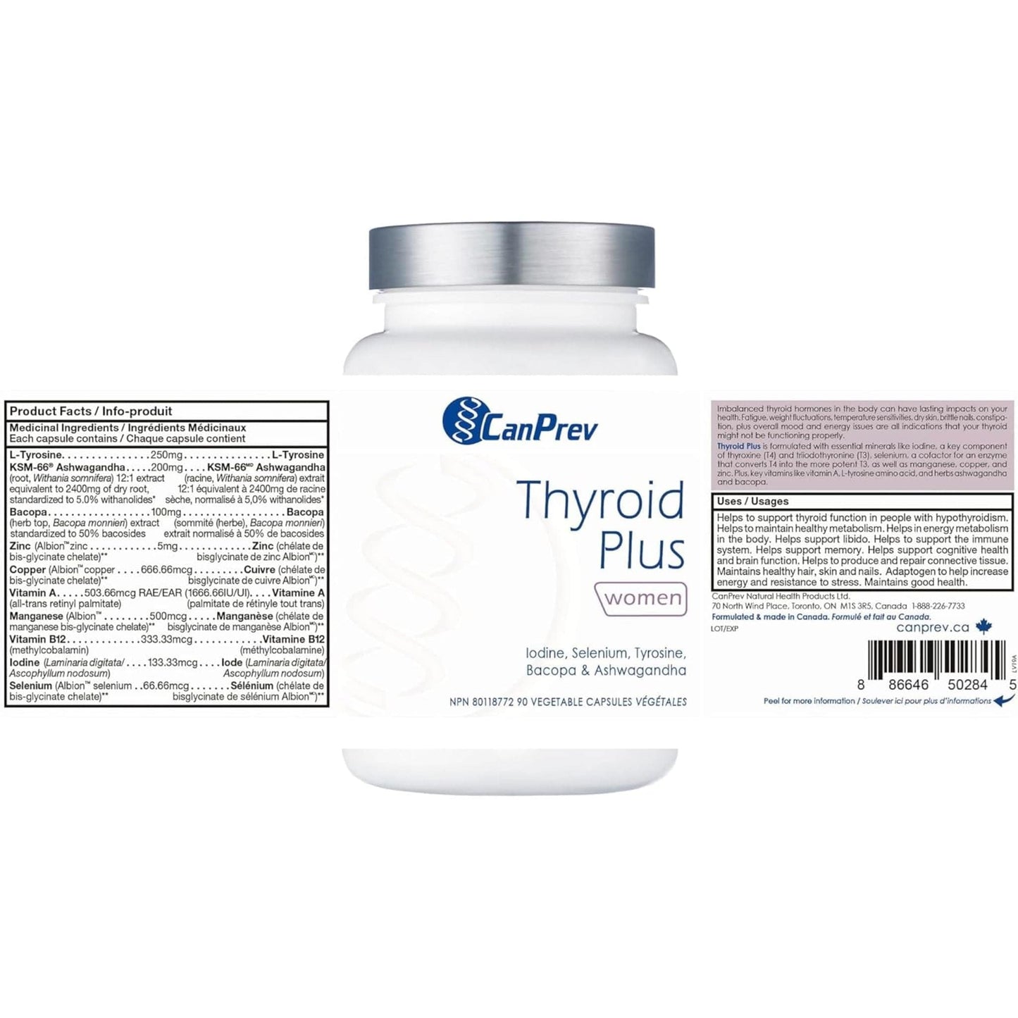 90 Vegetable Capsules | CanPrev Thyroid Plus for Women