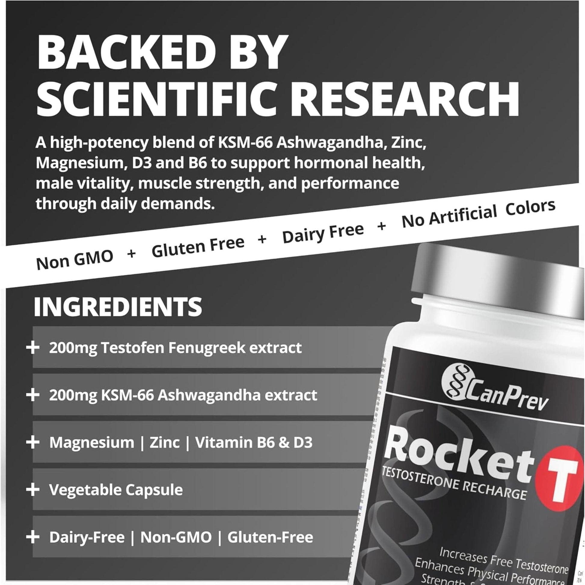 90 Vegetable Capsules | CanPrev Rocket T Testosterone Recharge, Testosterone Booster