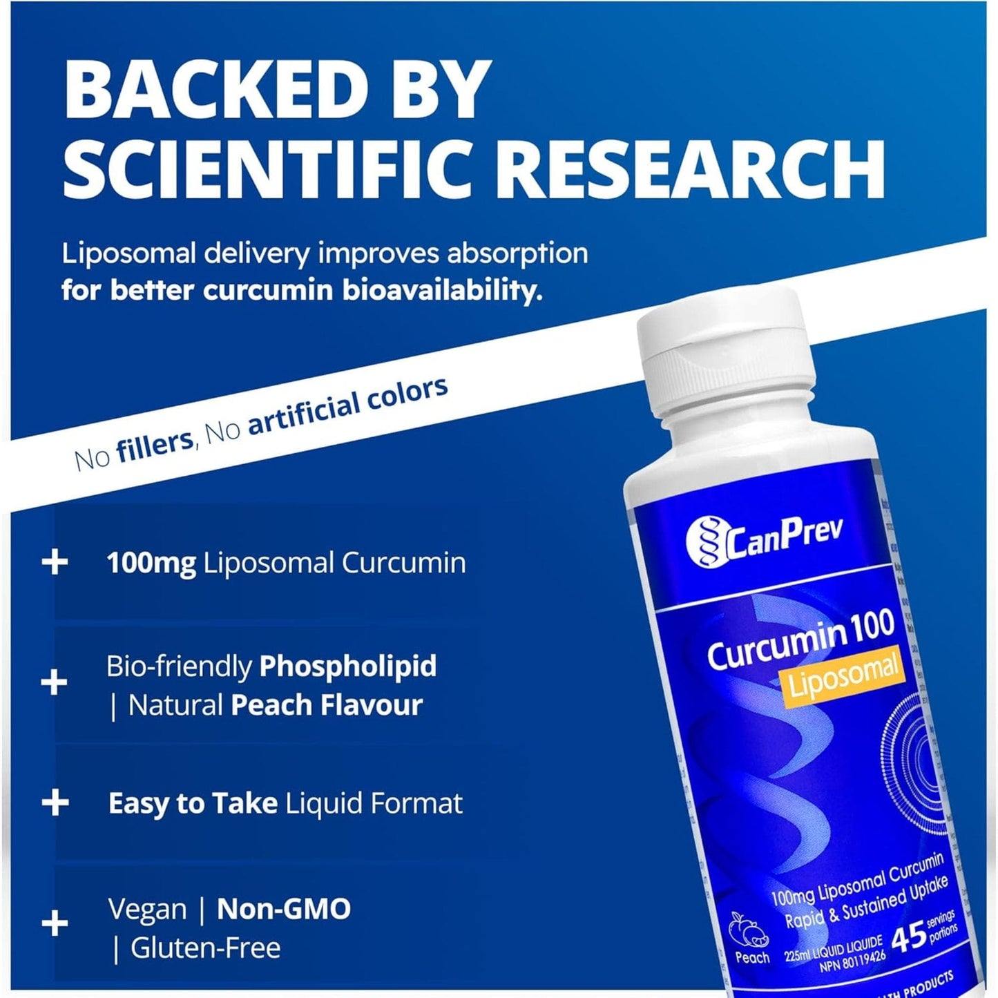 Peach Flavour, 255ml | CanPrev Curcumin 100 Liposomal Liquid