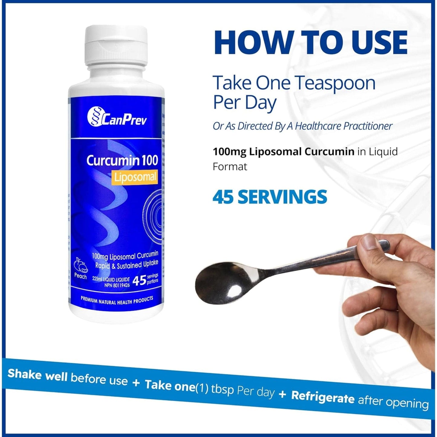 Peach Flavour, 255ml | CanPrev Curcumin 100 Liposomal Liquid