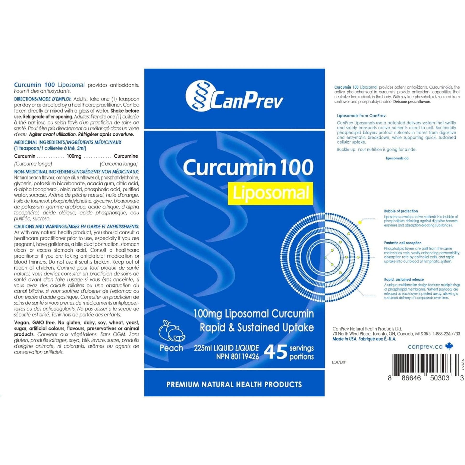 Peach Flavour, 255ml | CanPrev Curcumin 100 Liposomal Liquid
