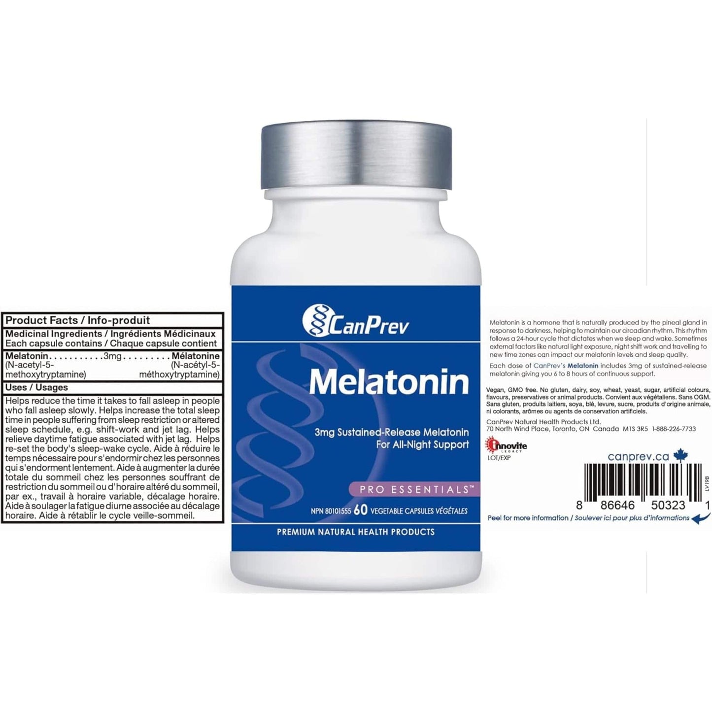 60 Vegetable Capsules | CanPrev Melatonin 3mg Sustained Release