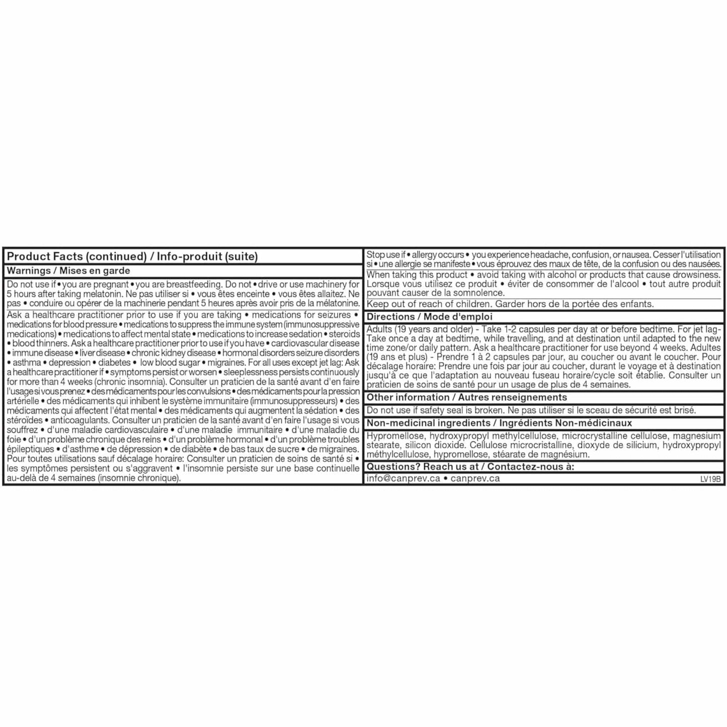 60 Vegetable Capsules | CanPrev Melatonin 3mg Sustained Release