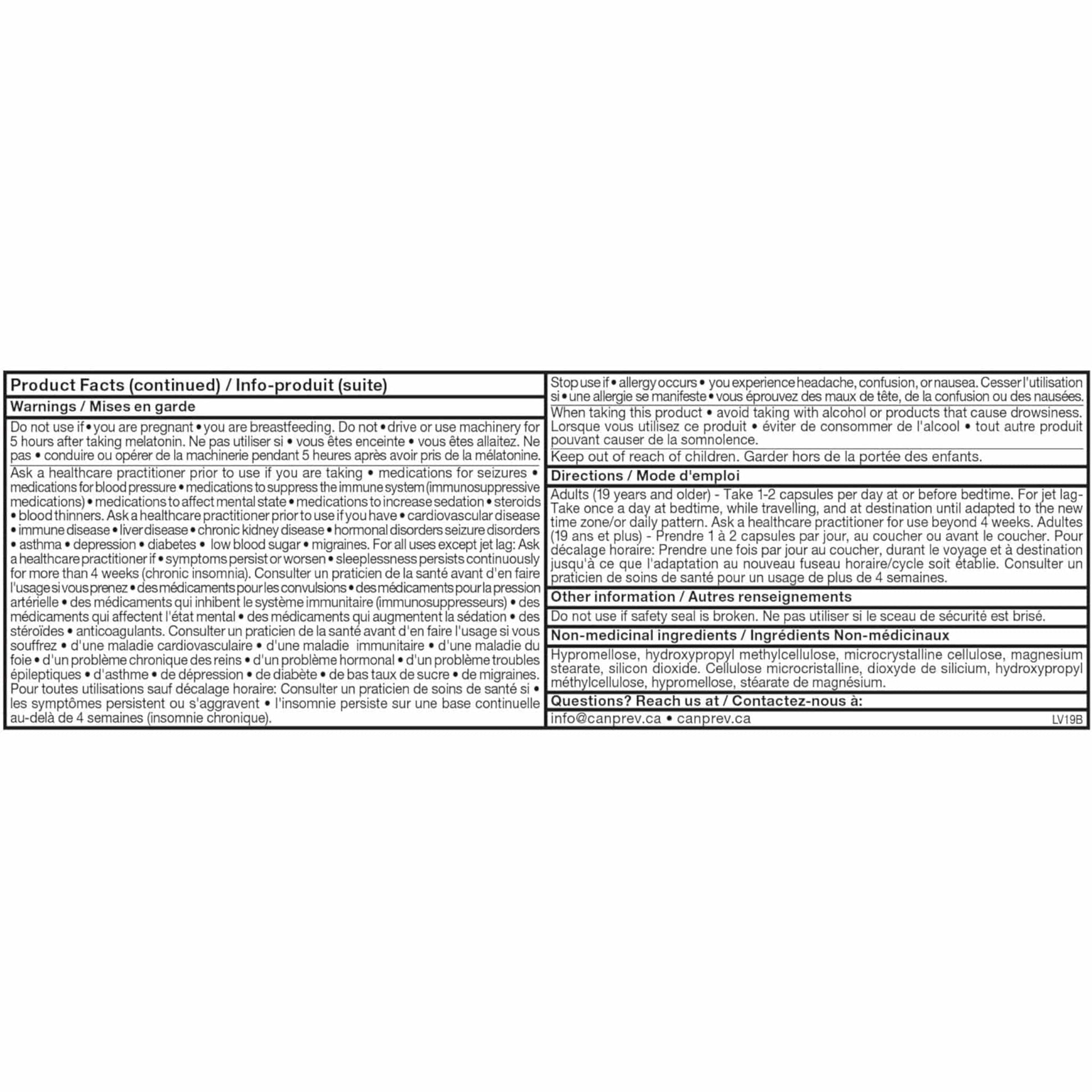 60 Vegetable Capsules | CanPrev Melatonin 3mg Sustained Release