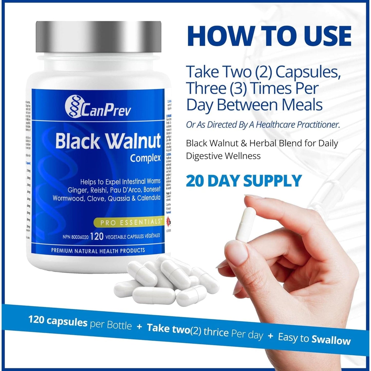 120 Vegetable Capsules | CanPrev Black Walnut Complex