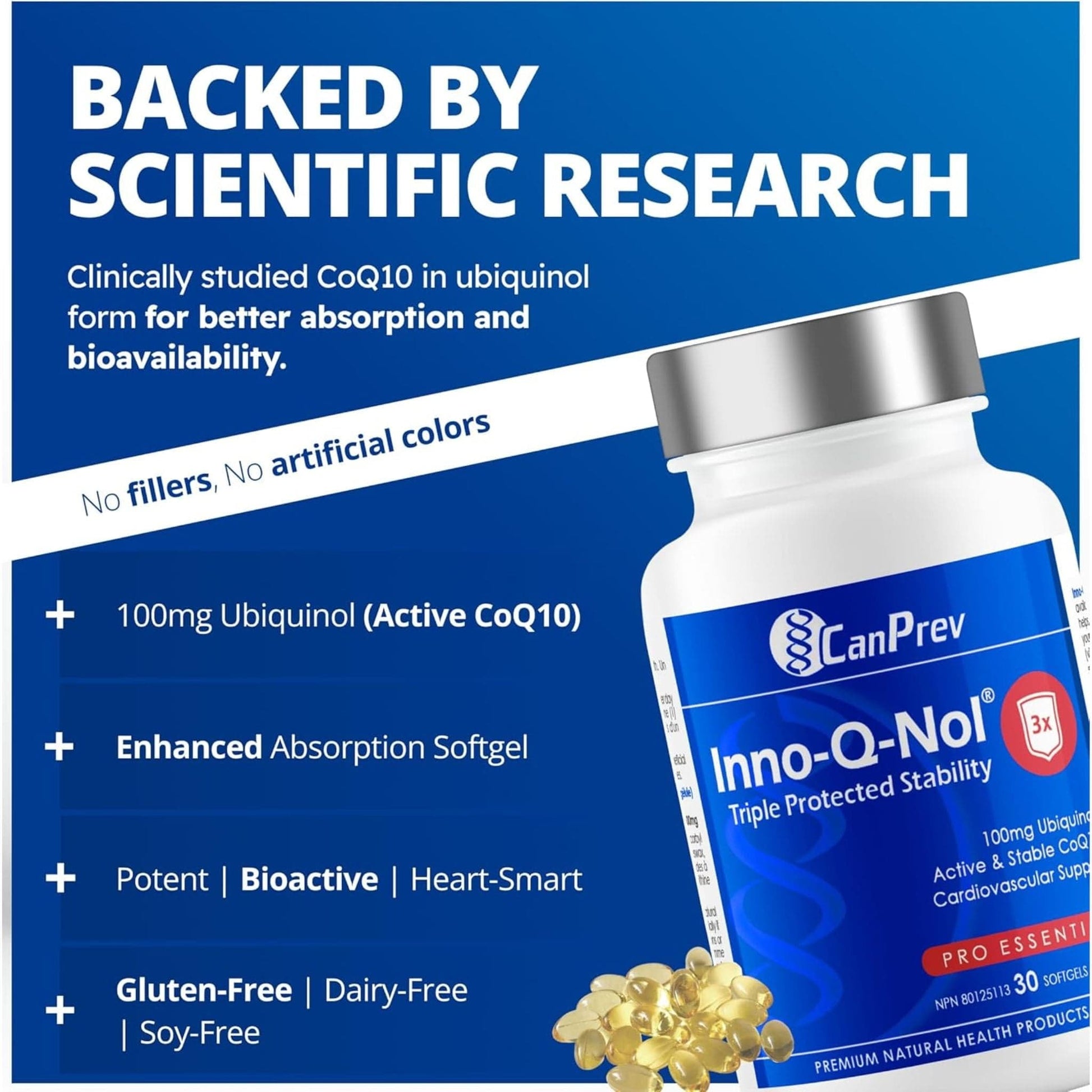 30 Softgels | CanPrev Inno-Q-Nol CoQ10 Ubiquinol 100mg