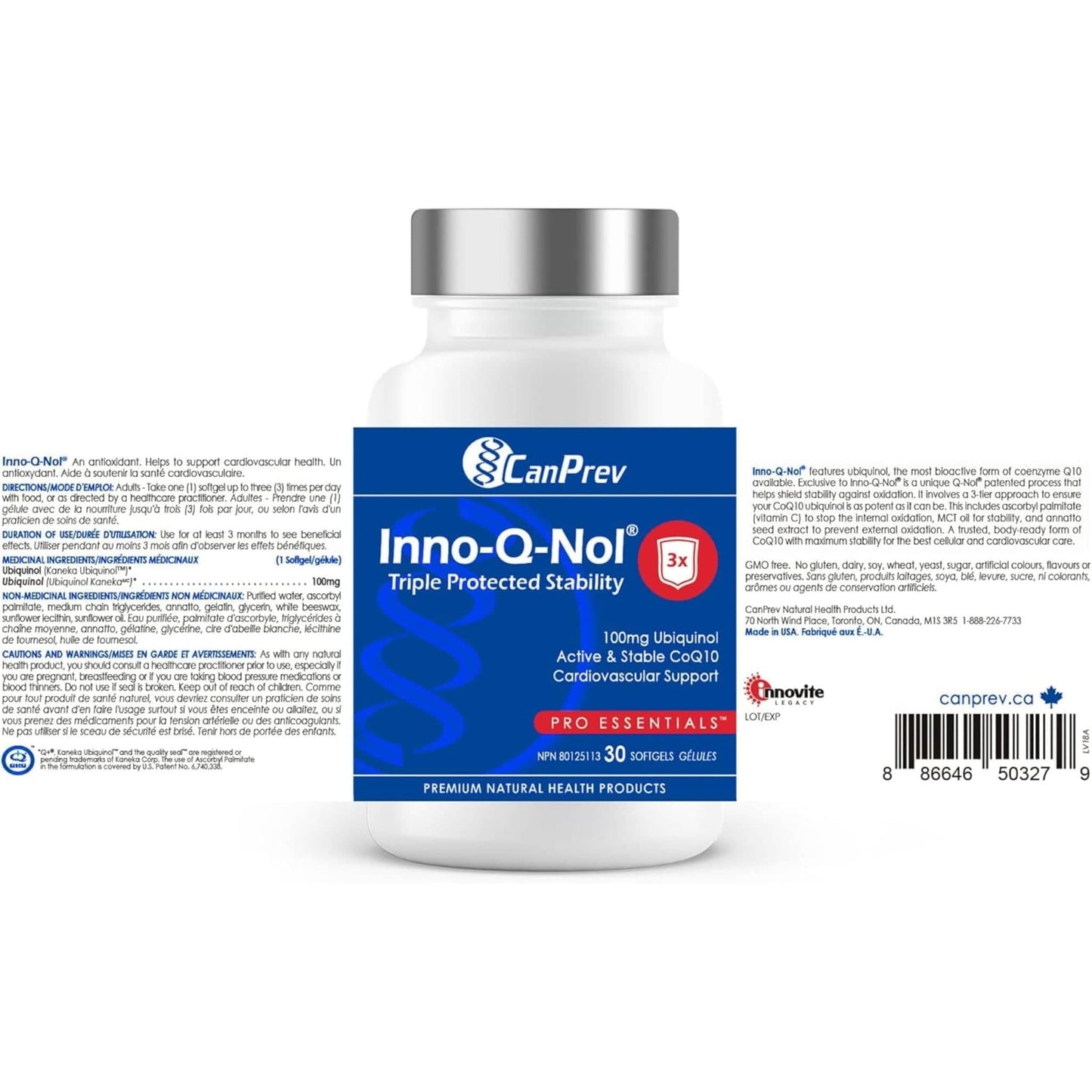 30 Softgels | CanPrev Inno-Q-Nol CoQ10 Ubiquinol 100mg