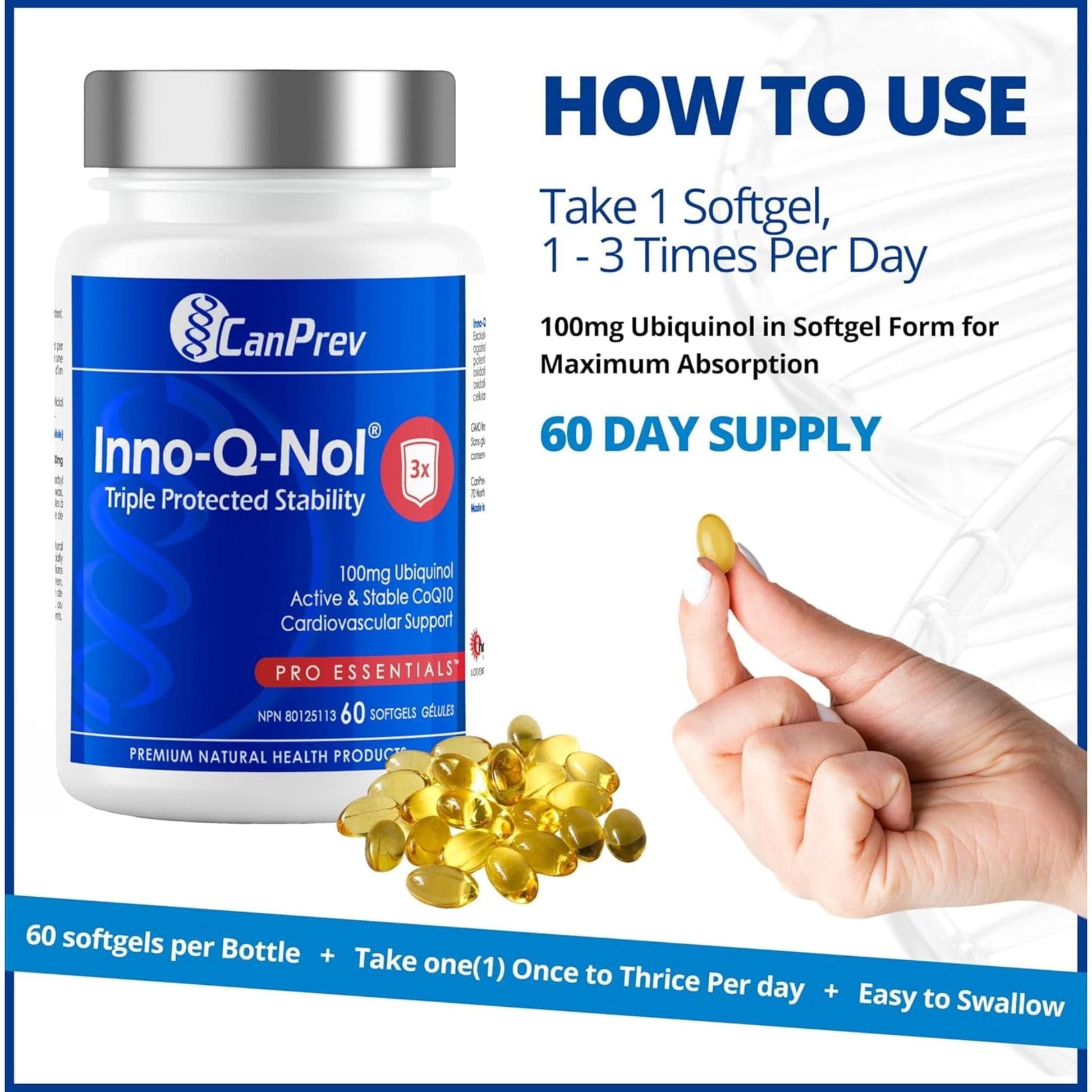 60 Softgels | CanPrev Inno-Q-Nol CoQ10 Ubiquinol 100mg