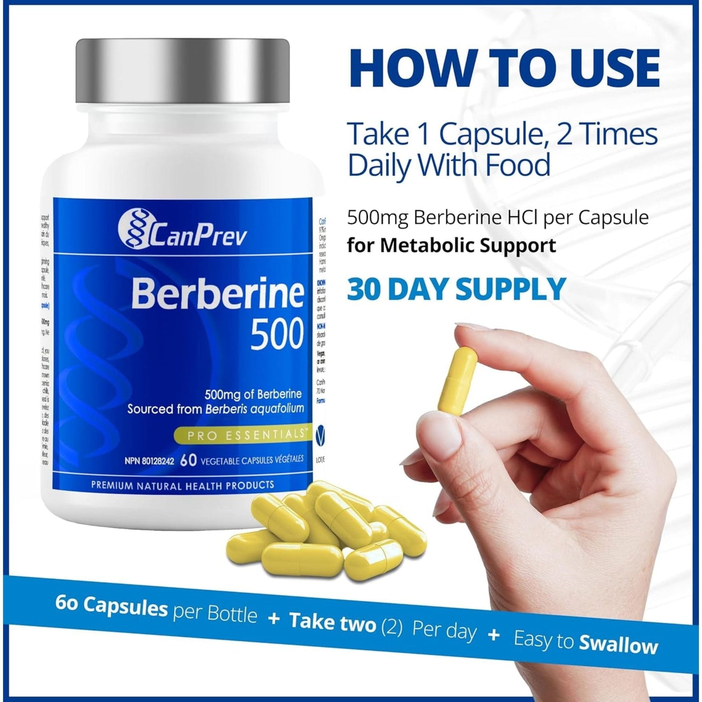 60 Vegetable Capsules | CanPrev Berberine 500mg