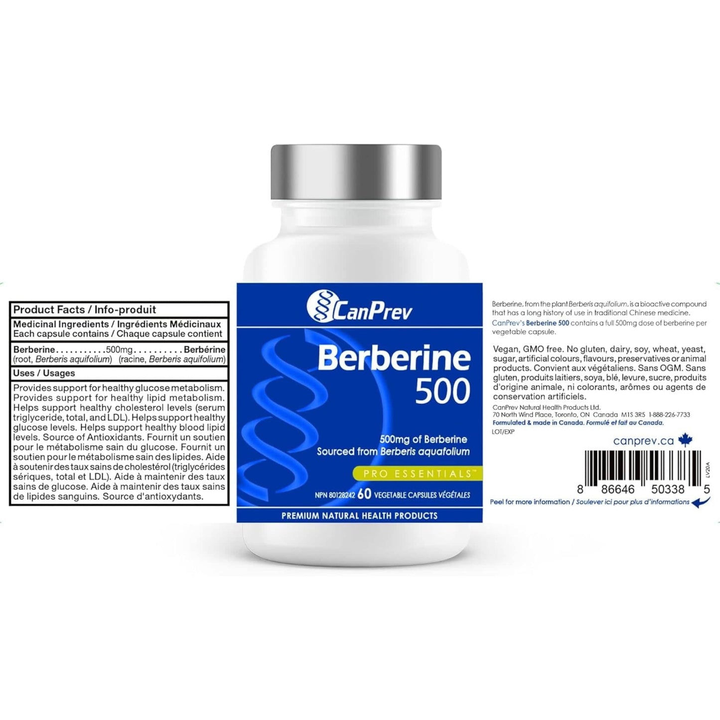 60 Vegetable Capsules | CanPrev Berberine 500mg