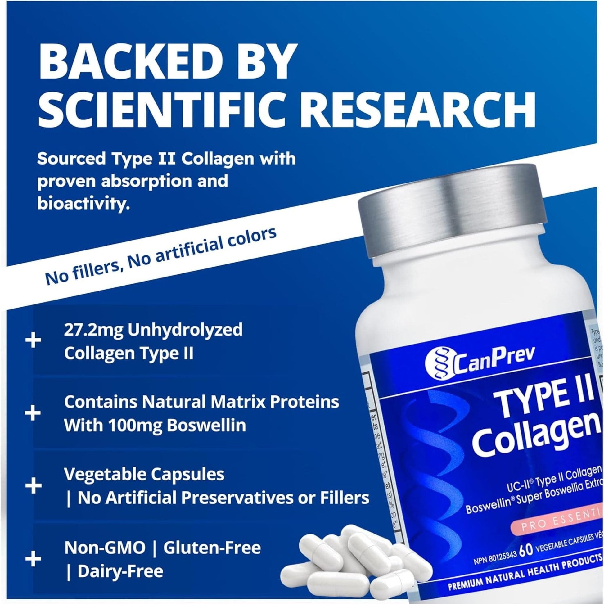60 Vegetable Capsules | CanPrev Type II Collagen, Supports Joint Health