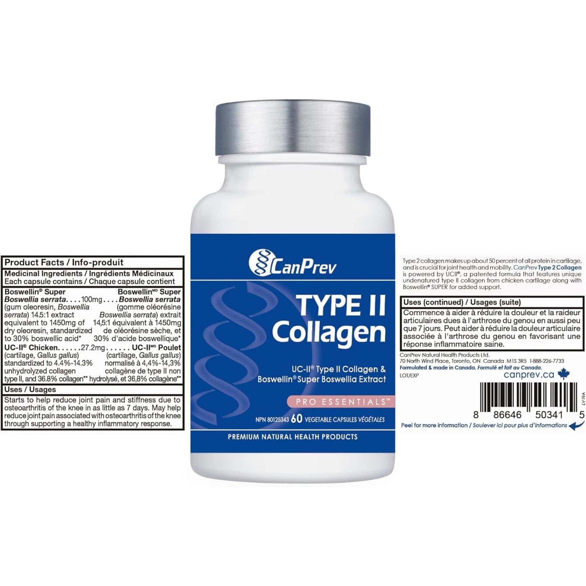 60 Vegetable Capsules | CanPrev Type II Collagen, Supports Joint Health