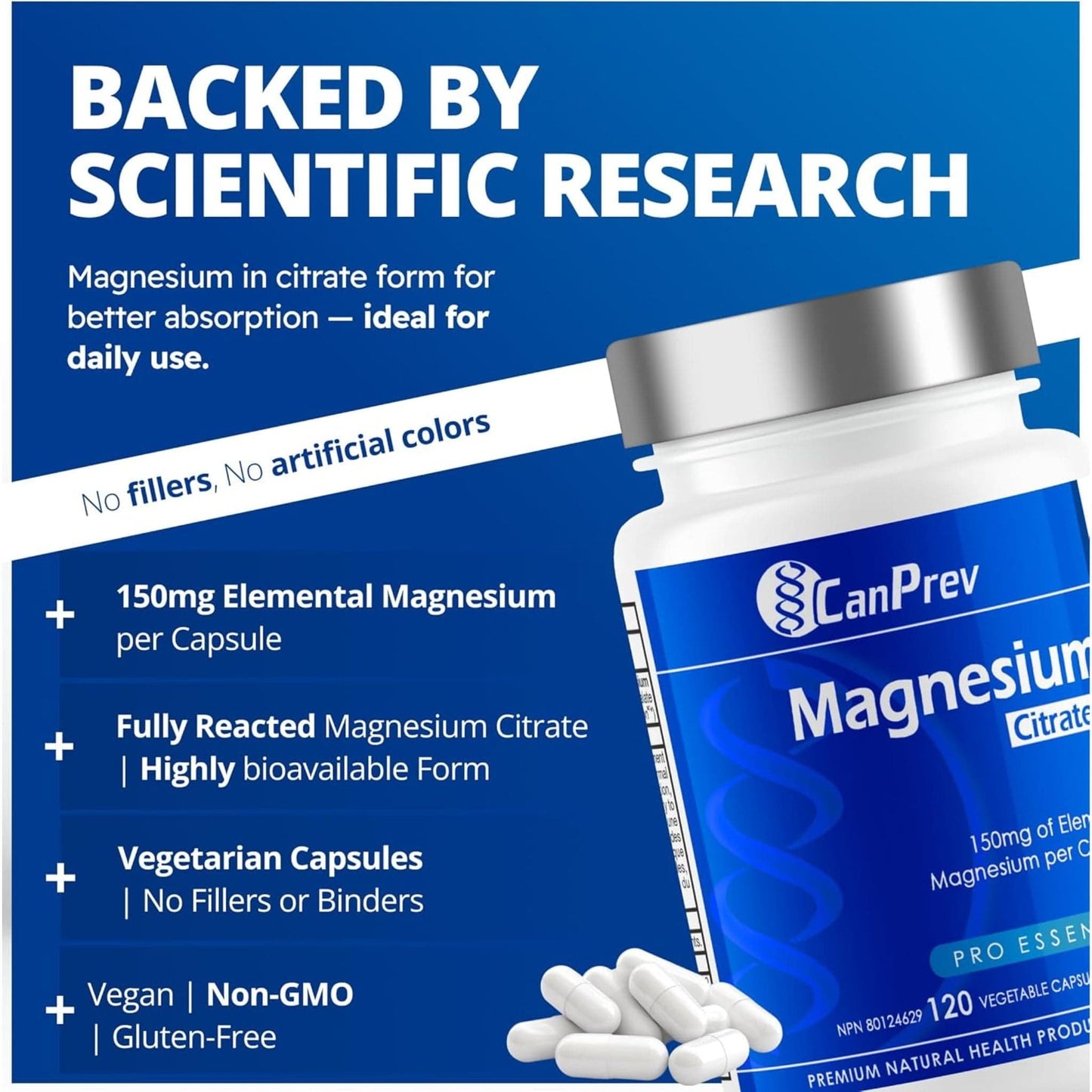 120 Vegetable Capsules | CanPrev Magnesium Citrate+ 150mg