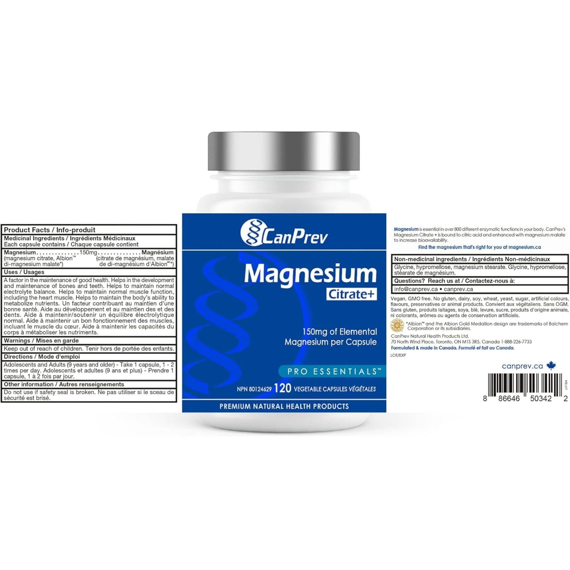 120 Vegetable Capsules | CanPrev Magnesium Citrate+ 150mg