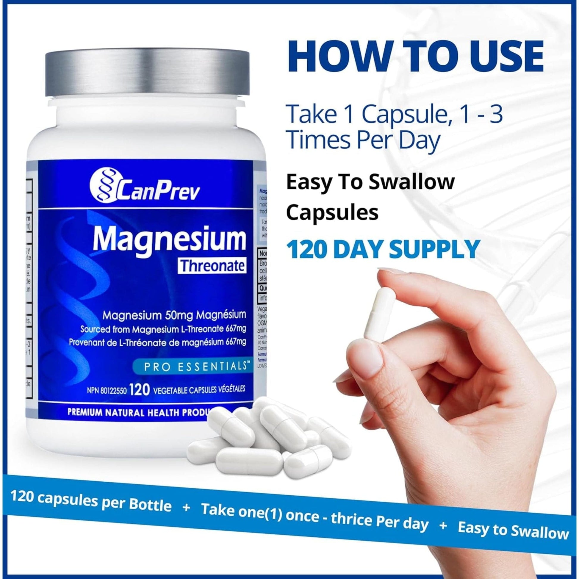 120 Vegetable Capsules | CanPrev Magnesium Threonate