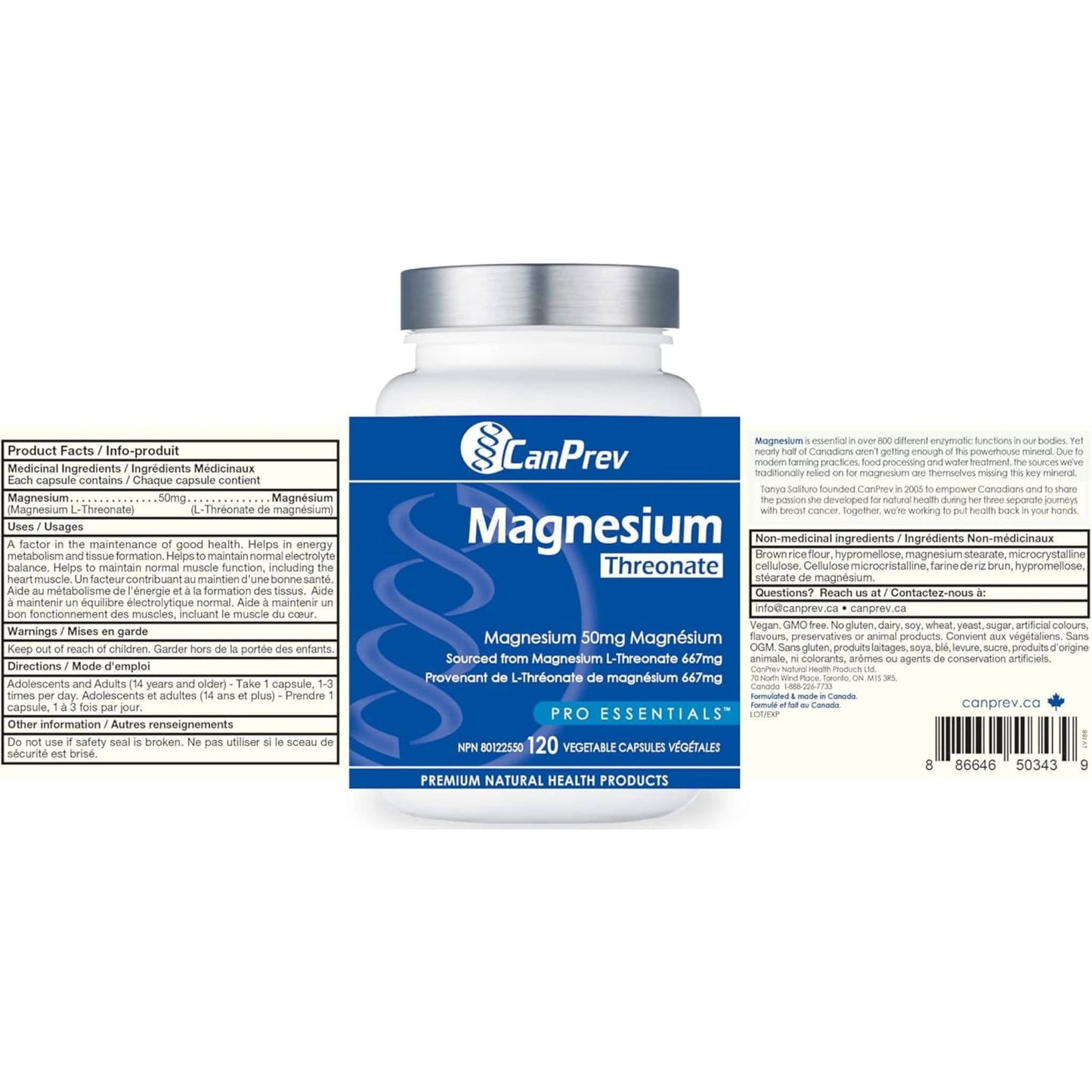 120 Vegetable Capsules | CanPrev Magnesium Threonate