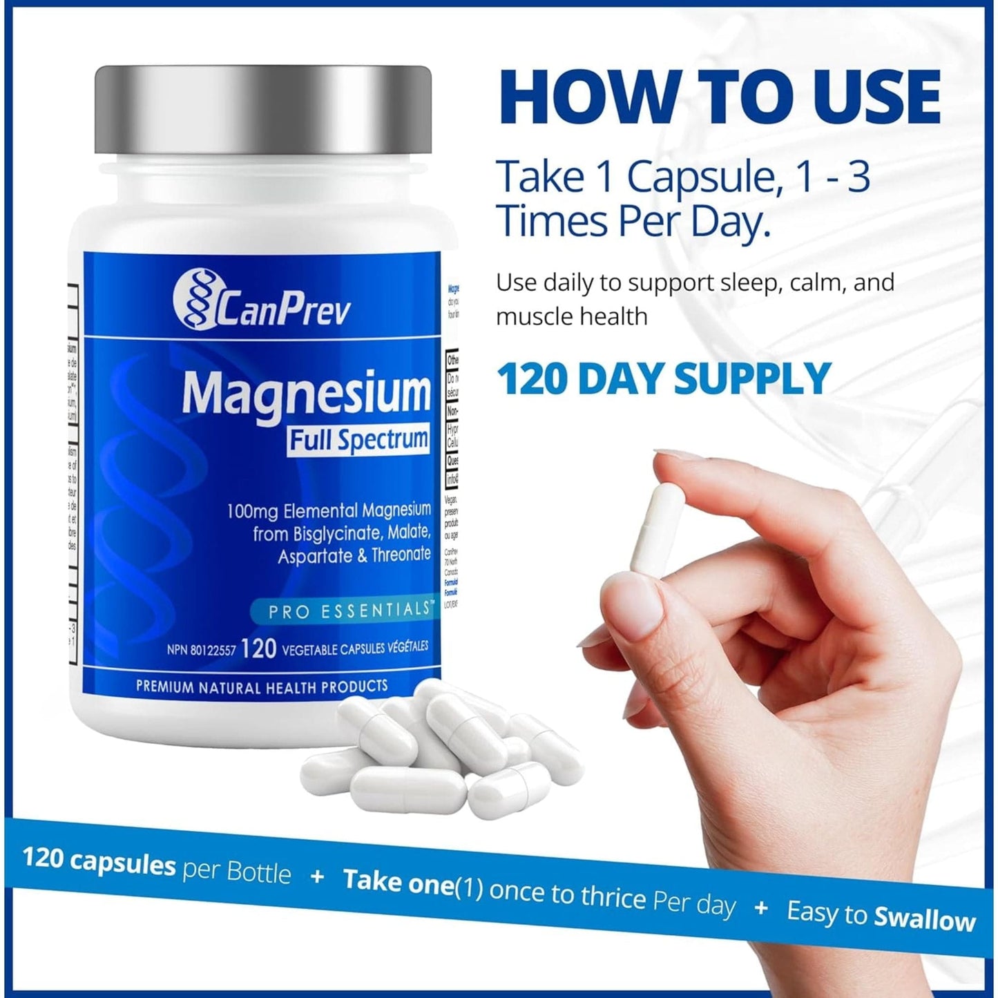 120 Vegetable Capsules | CanPrev Magnesium Full Spectrum