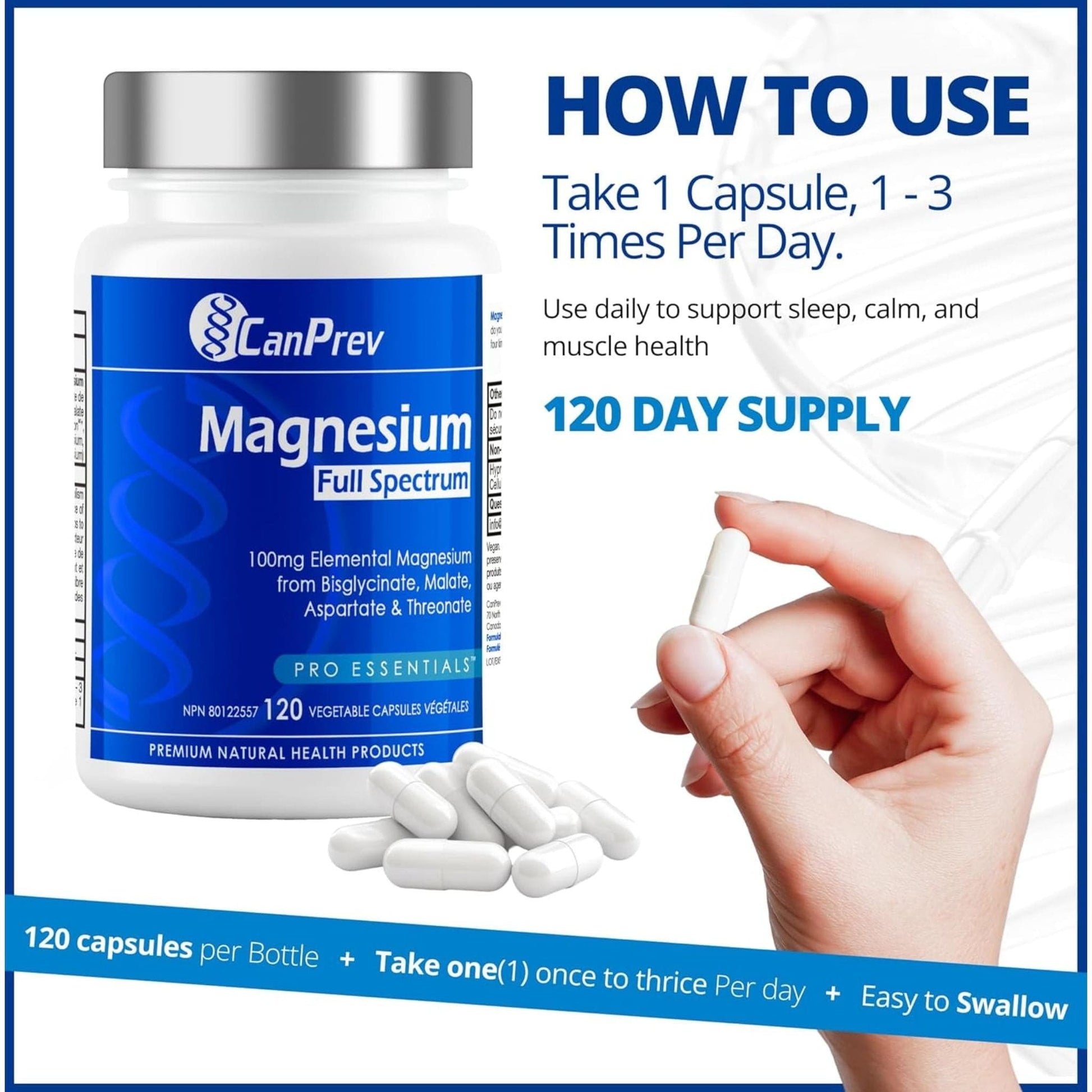 120 Vegetable Capsules | CanPrev Magnesium Full Spectrum