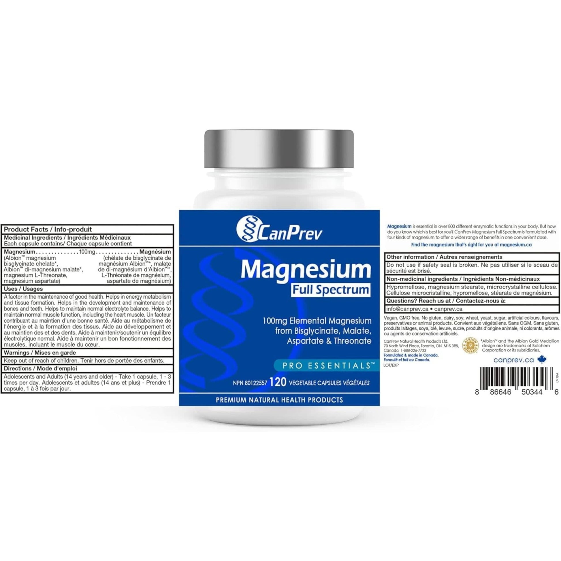 120 Vegetable Capsules | CanPrev Magnesium Full Spectrum