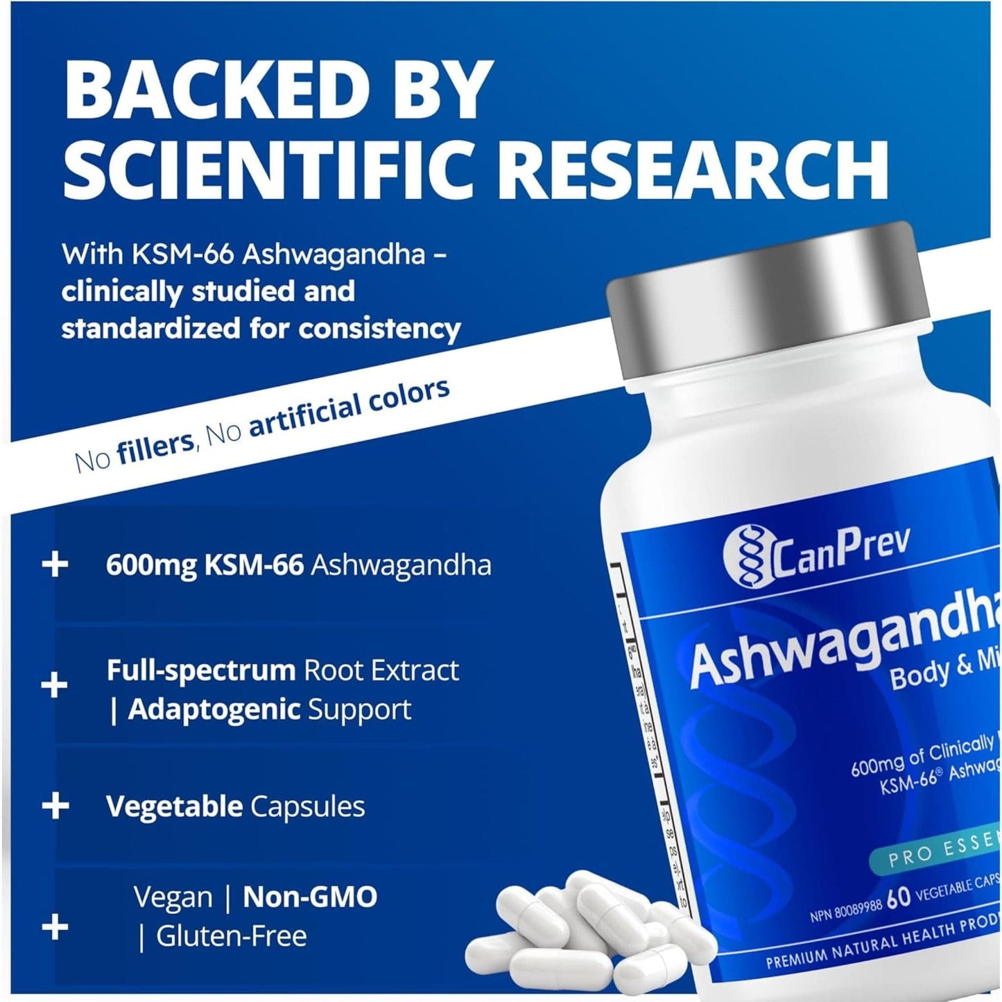 60 Vegetable Capsules | CanPrev Ashwagandha Body and Mind 600mg