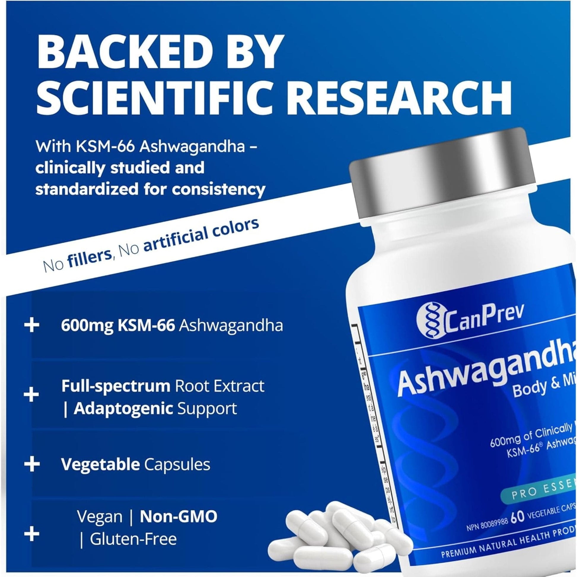 60 Vegetable Capsules | CanPrev Ashwagandha Body and Mind 600mg