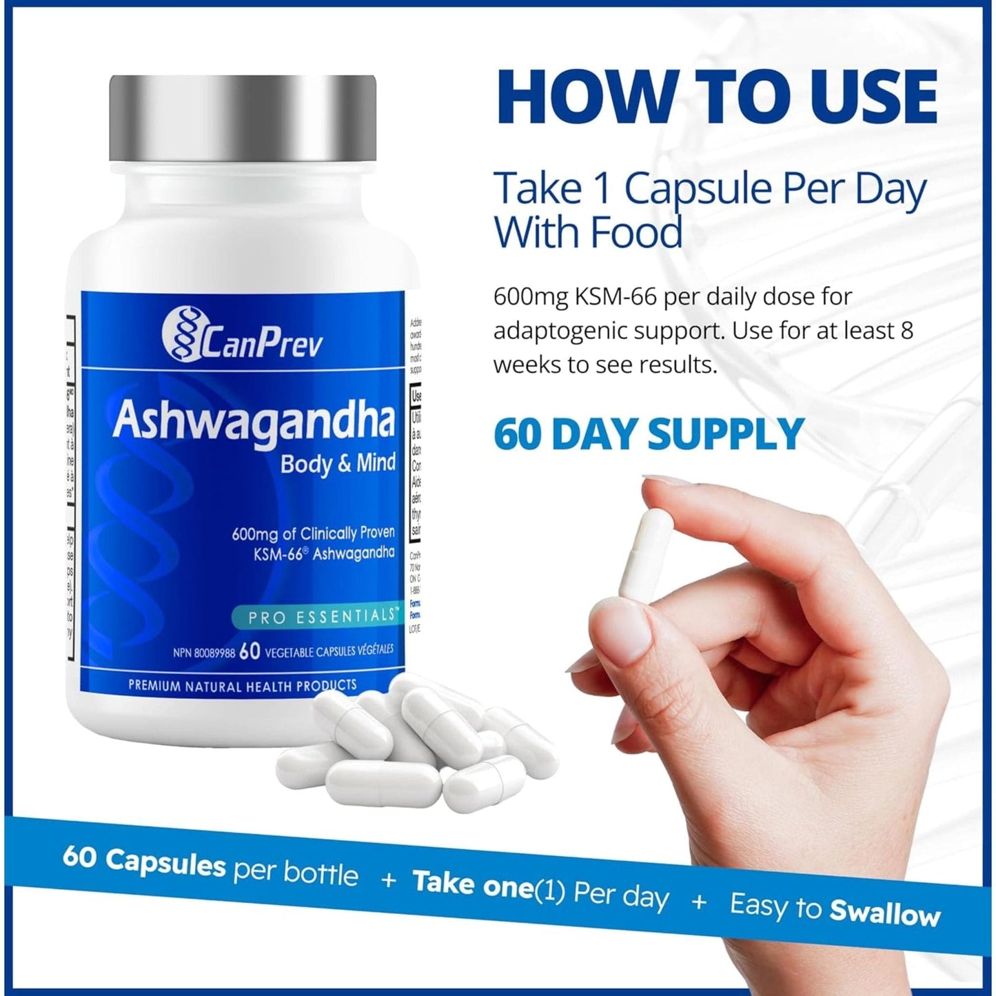 60 Vegetable Capsules | CanPrev Ashwagandha Body and Mind 600mg