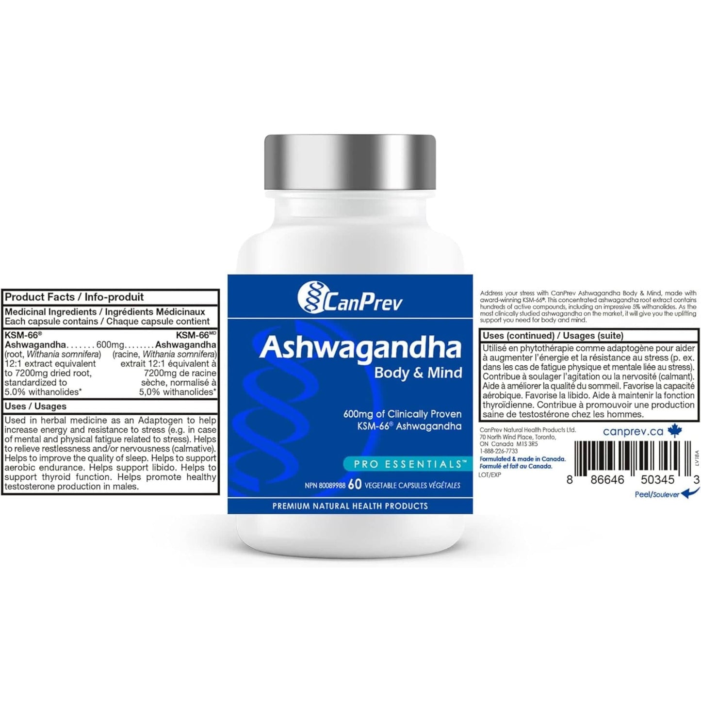 60 Vegetable Capsules | CanPrev Ashwagandha Body and Mind 600mg
