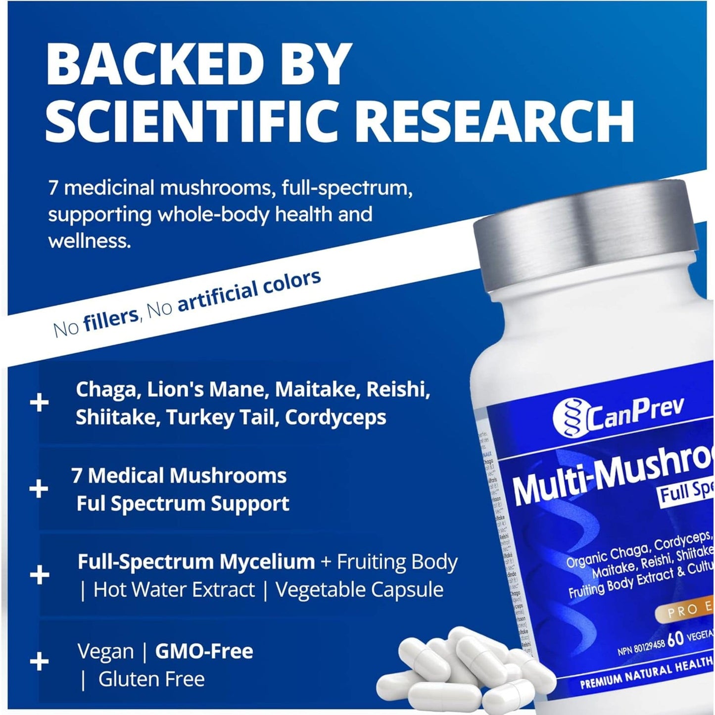 60 Vegetable Capsules | CanPrev Multi-Mushroom Full Spectrum