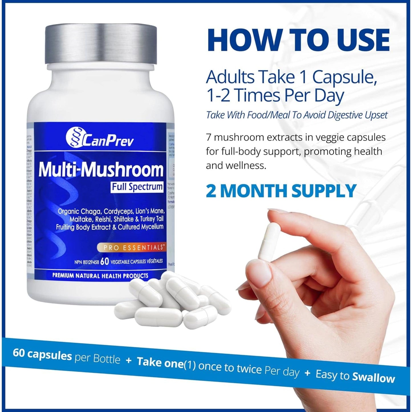 60 Vegetable Capsules | CanPrev Multi-Mushroom Full Spectrum