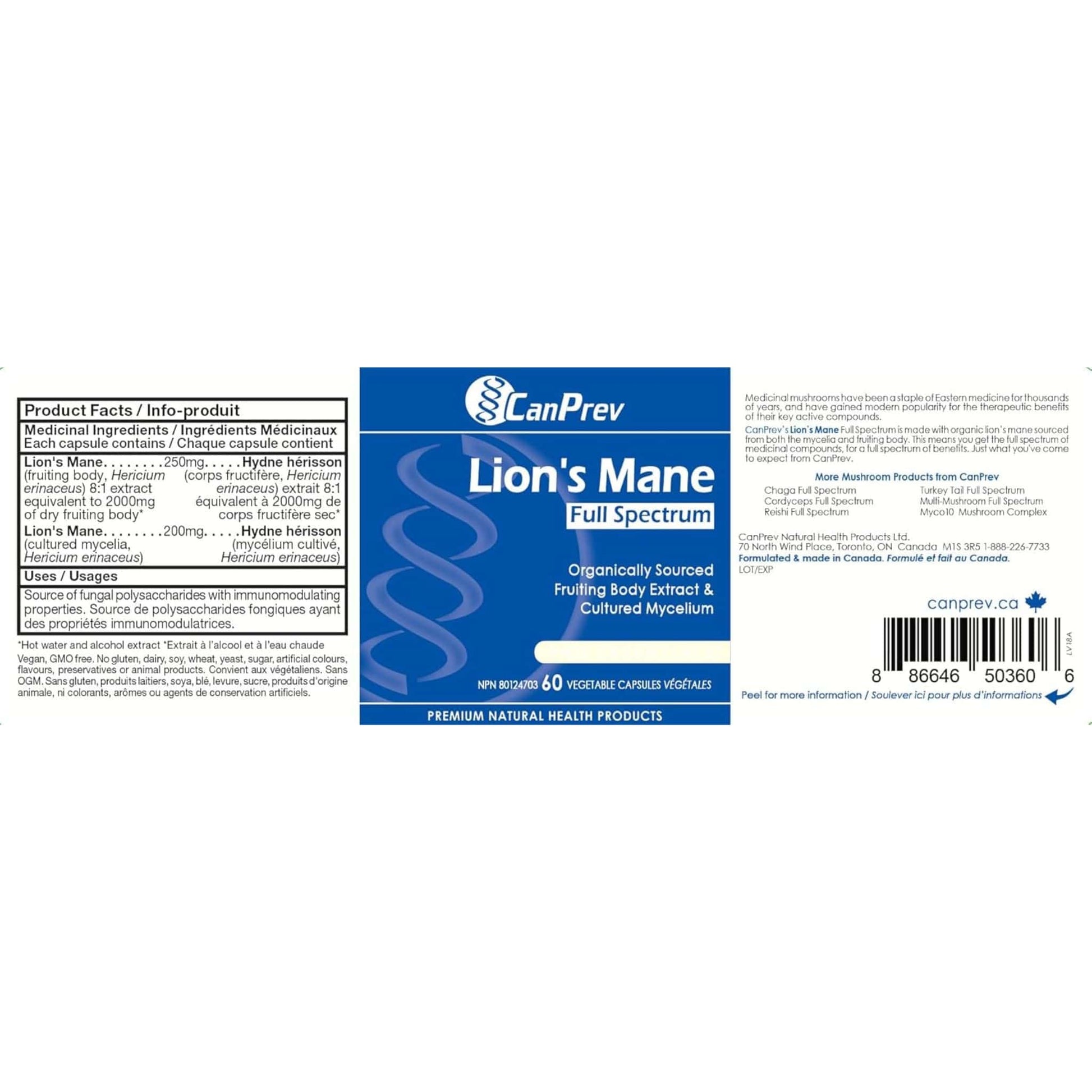 60 Vegetable Capsules | CanPrev Lion's Mane Full Spectrum