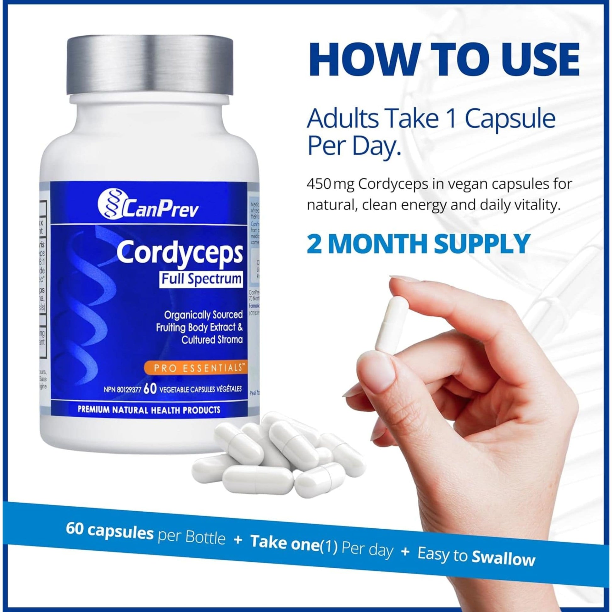 60 Vegetable Capsules | CanPrev Cordyceps Full Spectrum