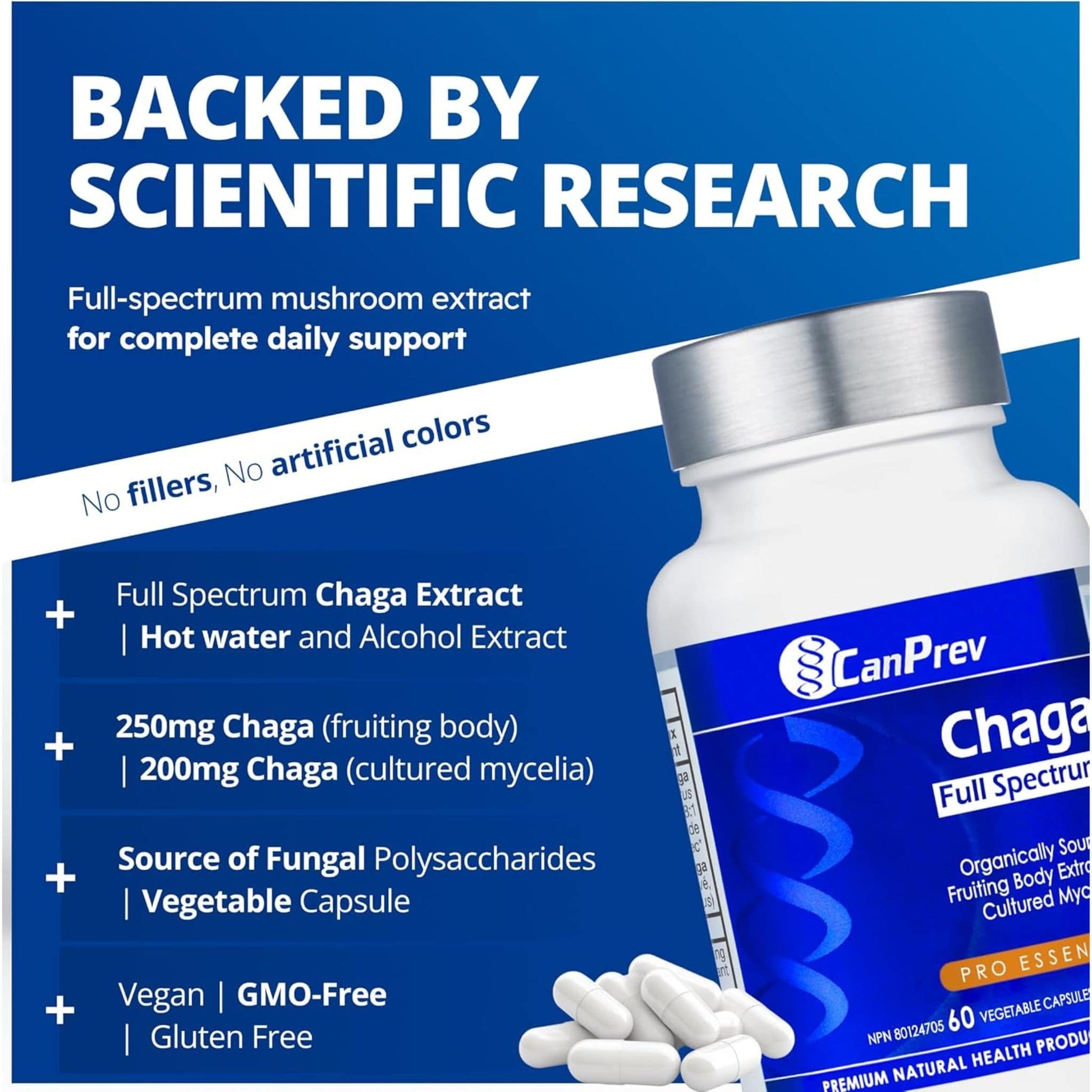 60 Vegetable Capsules | CanPrev Chaga Full Spectrum