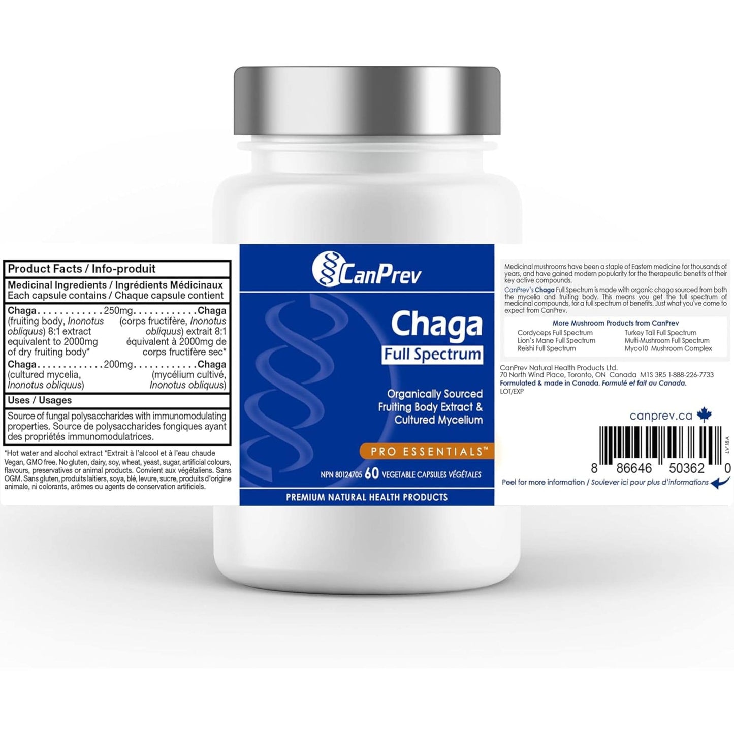 60 Vegetable Capsules | CanPrev Chaga Full Spectrum