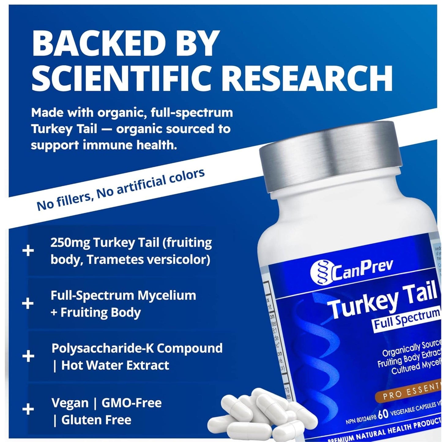 60 Vegetable Capsules | CanPrev Turkey Tail Full Spectrum