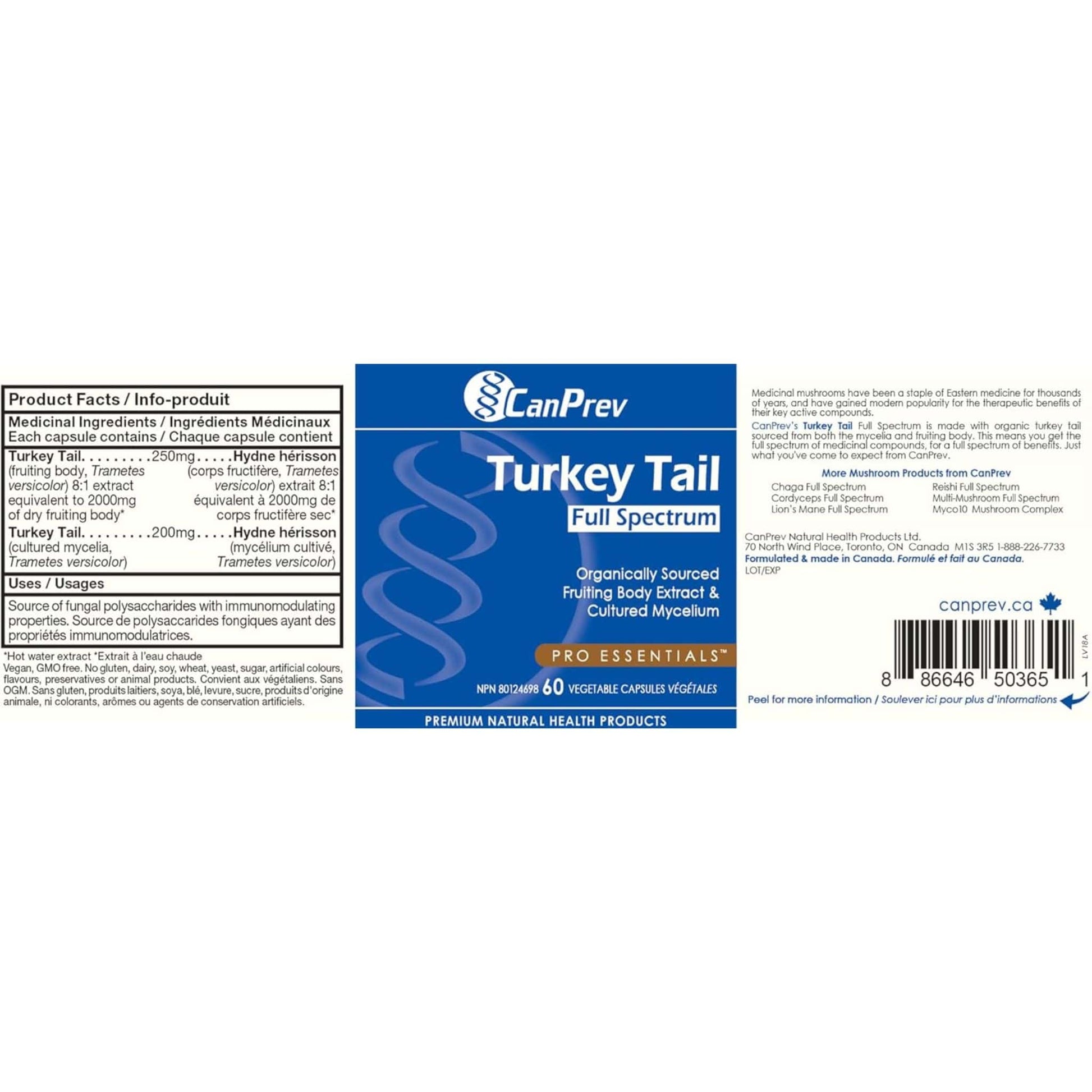 60 Vegetable Capsules | CanPrev Turkey Tail Full Spectrum