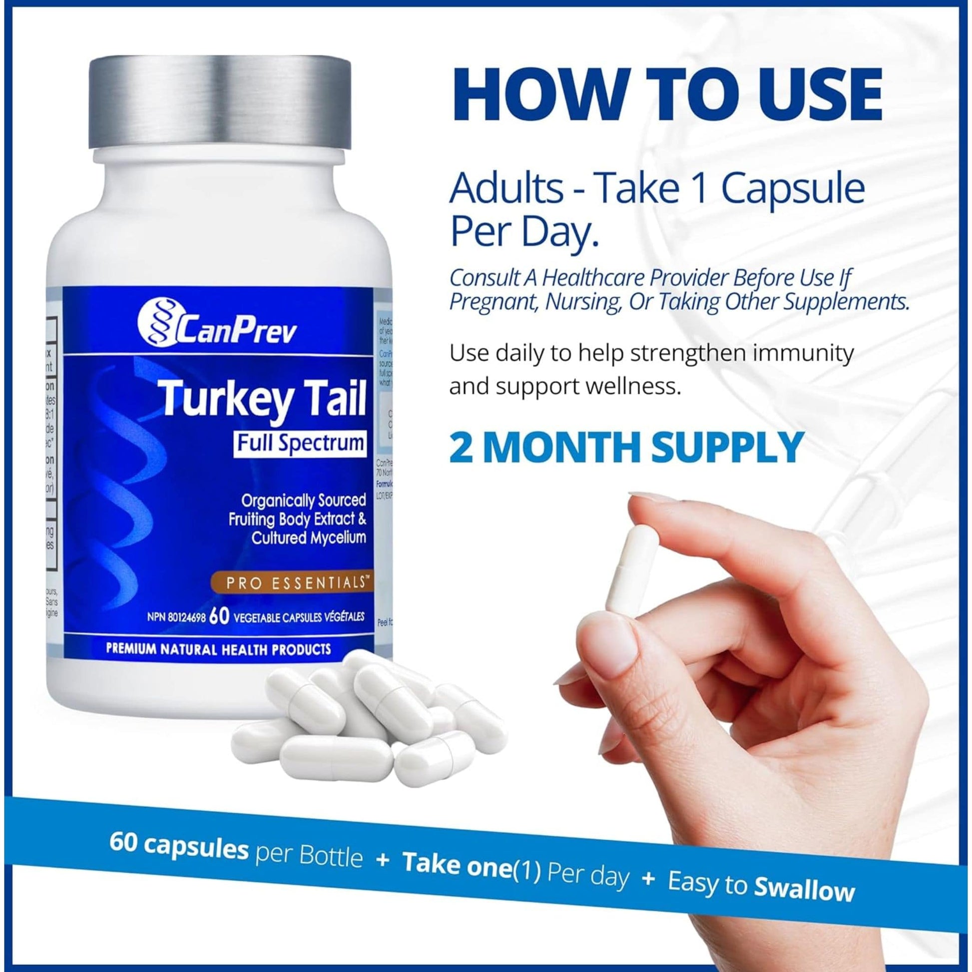 60 Vegetable Capsules | CanPrev Turkey Tail Full Spectrum