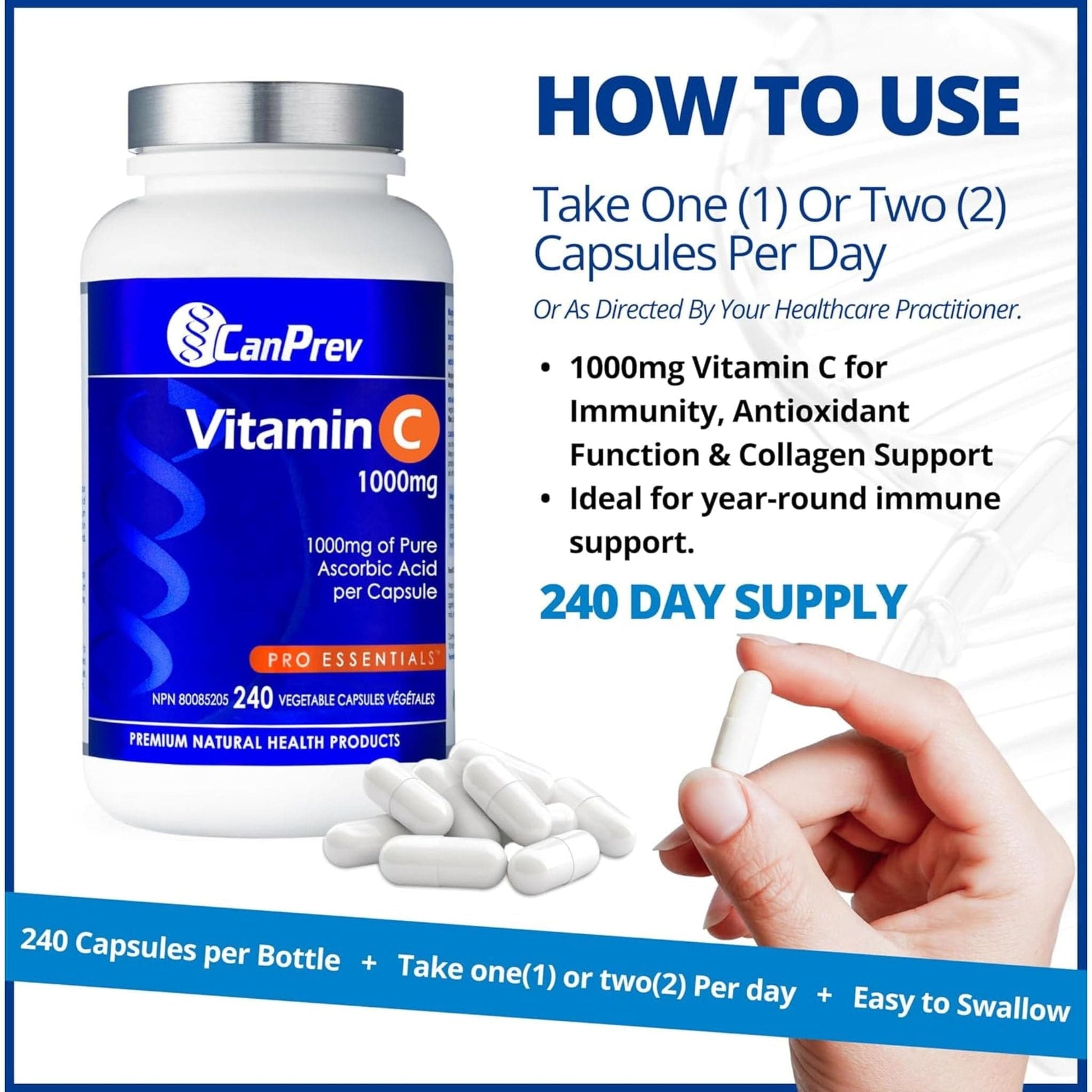 240 Vegetable Capsules | CanPrev Vitamin C 1000mg