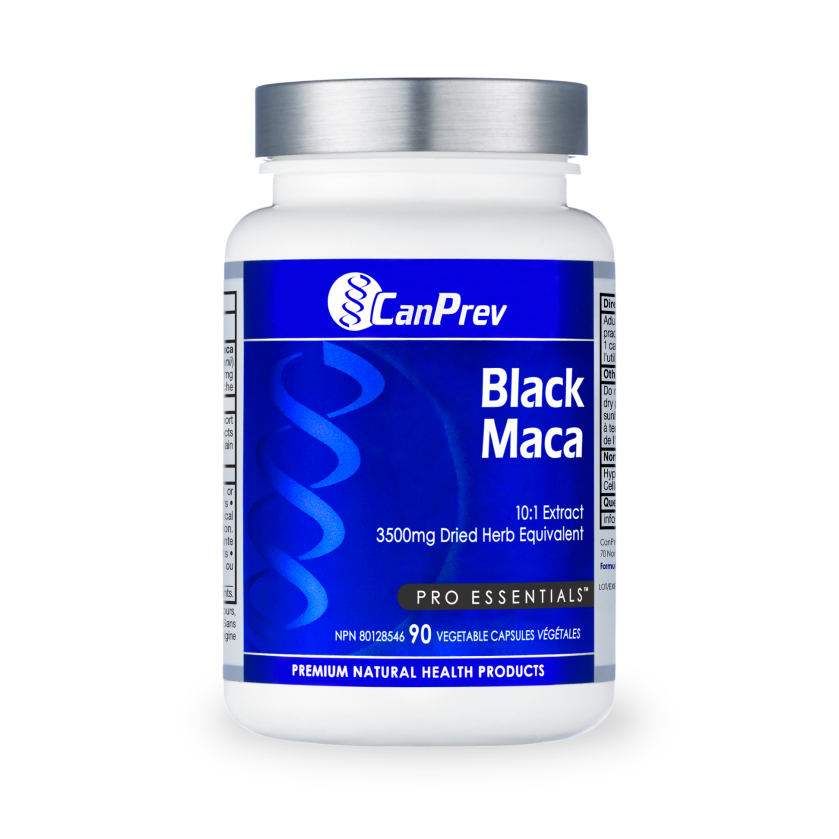90 Vegetable Capsules | CanPrev Black Maca 350mg 10:1 extract 90 vegetable capsule bottle