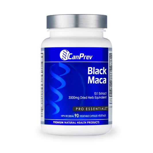 90 Vegetable Capsules | CanPrev Black Maca 350mg 10:1 extract 90 vegetable capsule bottle