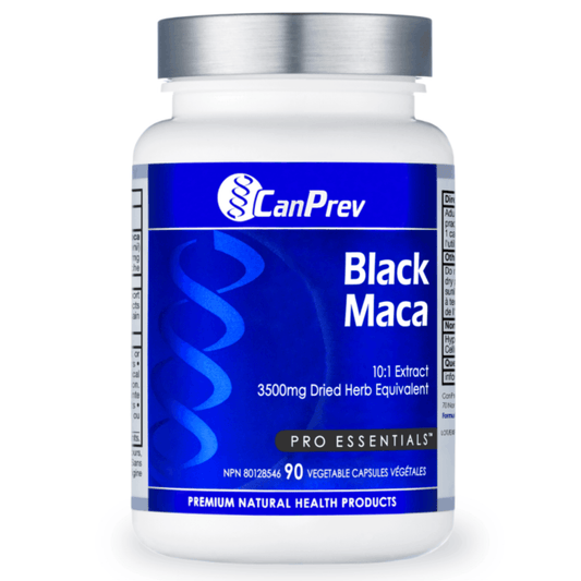 90 Vegetable Capsules | CanPrev Black Maca 350mg 10:1 extract 90 vegetable capsule bottle