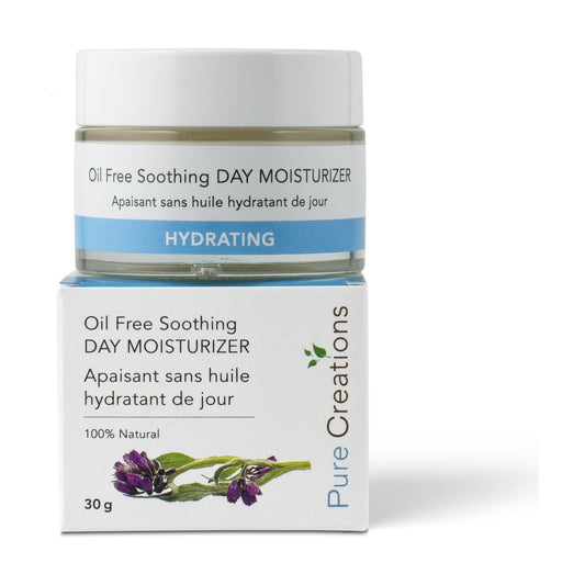 Pure Creations Oil-Free Soothing Day Moisturizer with MSM, 2.3% Colloidal Oatmeal and Hyaluronic Acid, for Oily and Sensitive Skin, 30g