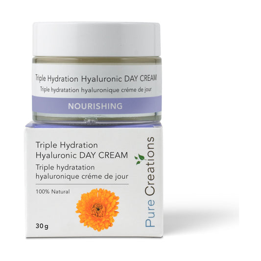Pure Creations Triple Hydration Hyaluronic Day Cream with Vitamin B5, Colloidal Oat and 5% Calming Complex, 72-Hour Moisture, 30g