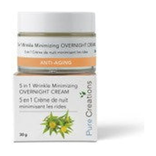 Pure Creations 5-in-1 Wrinkle Minimizer Overnight Cream with 5% Niacinamide, 2% Vitamin B5, Peptides, Tremella and Hyaluronic Acid, 30g
