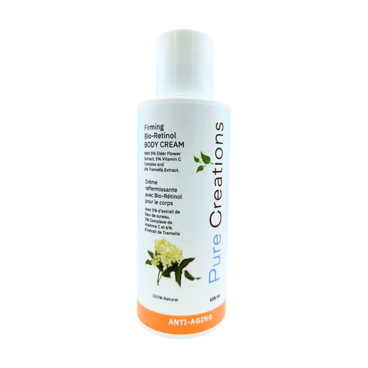 Pure Creations Firming Bio-Retinol Body Moisturizer with Bakuchiol, 6% Tremella, 5% Elderflower and 5% Vitamin C Complex, 125ml