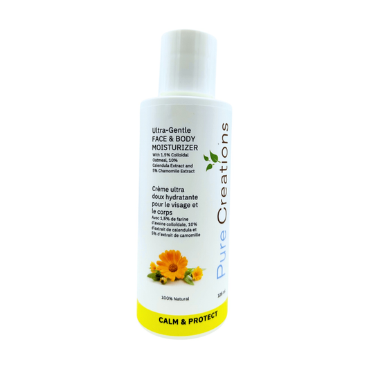 Pure Creations Face and Body Ultra Gentle Moisturizer with 10% Calendula, 5% Chamomile, 1.5% Colloidal Oatmeal and Hyaluronic Acid, 125ml
