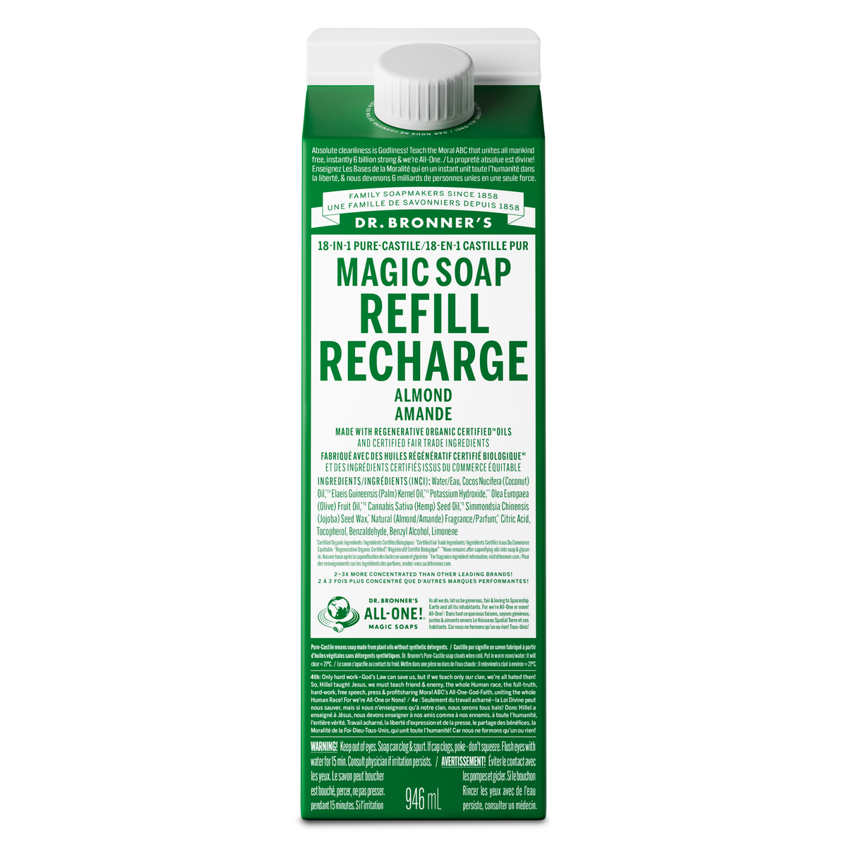 Dr. Bronner's Pure-Castile Liquid Soap 946ml Refill Almond